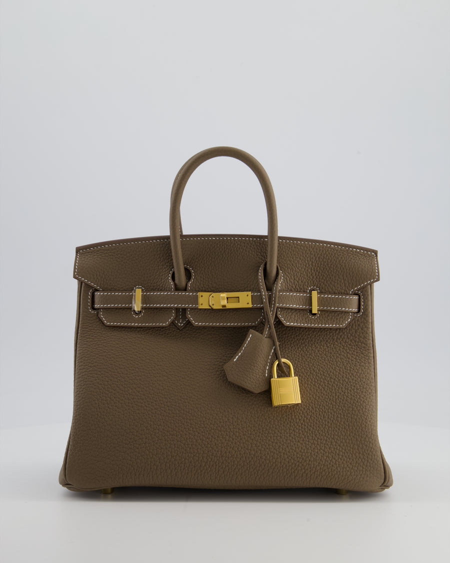 *VERY RARE* Hermès Birkin 25 Retourne Bag in Etoupe Togo Leather with Brushed Gold Hardware