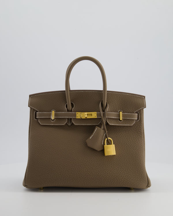 *VERY RARE* Hermès Birkin 25 Retourne Bag in Etoupe Togo Leather with Brushed Gold Hardware