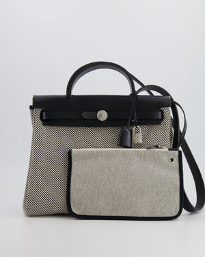 Hermès Herbag 31 Zip Bag in Black and Ecru Toile Quadrille with Palladium Hardware