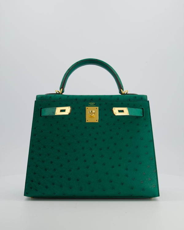 Hermès Kelly 28 Sellier Bag in Vert Vertigo Ostrich Leather with Gold Hardware