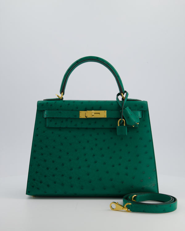 Hermès Kelly 28 Sellier Bag in Vert Vertigo Ostrich Leather with Gold Hardware