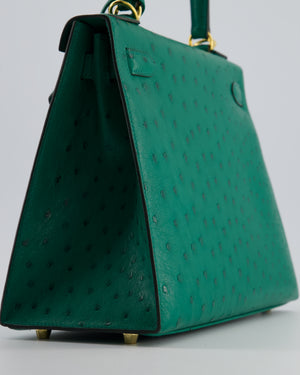 Hermès Kelly 28 Sellier Bag in Vert Vertigo Ostrich Leather with Gold Hardware