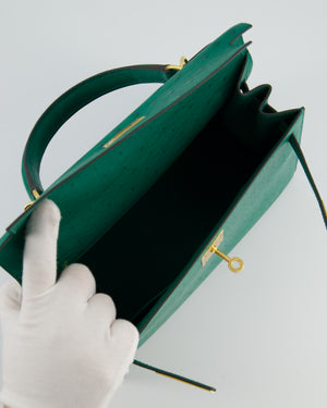 Hermès Kelly 28 Sellier Bag in Vert Vertigo Ostrich Leather with Gold Hardware