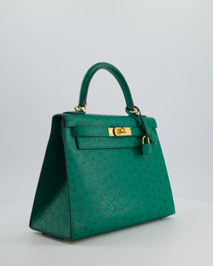 Hermès Kelly 28 Sellier Bag in Vert Vertigo Ostrich Leather with Gold Hardware