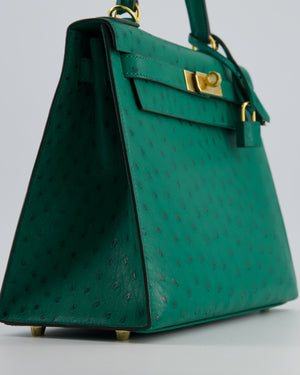 Hermès Kelly 28 Sellier Bag in Vert Vertigo Ostrich Leather with Gold Hardware