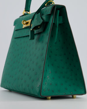 Hermès Kelly 28 Sellier Bag in Vert Vertigo Ostrich Leather with Gold Hardware