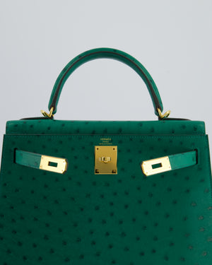 Hermès Kelly 28 Sellier Bag in Vert Vertigo Ostrich Leather with Gold Hardware