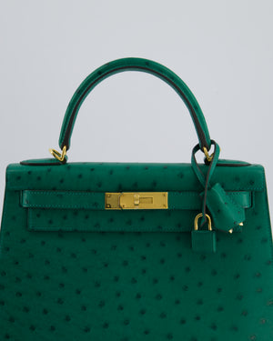 Hermès Kelly 28 Sellier Bag in Vert Vertigo Ostrich Leather with Gold Hardware