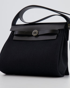 Hermes Mini Herbag 20 in Noir Toile Militaire and Vache Hunter Leather with Palladium Hardware