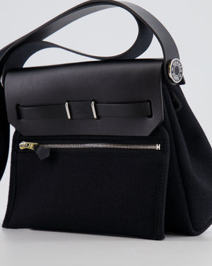 Hermes Mini Herbag 20 in Noir Toile Militaire and Vache Hunter Leather with Palladium Hardware
