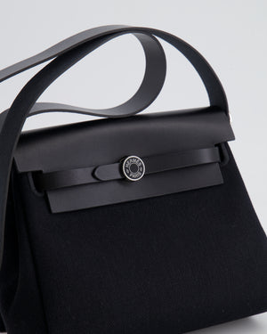 Hermes Mini Herbag 20 in Noir Toile Militaire and Vache Hunter Leather with Palladium Hardware