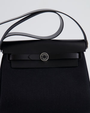 Hermes Mini Herbag 20 in Noir Toile Militaire and Vache Hunter Leather with Palladium Hardware