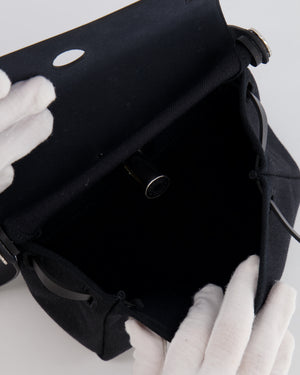 Hermes Mini Herbag 20 in Noir Toile Militaire and Vache Hunter Leather with Palladium Hardware