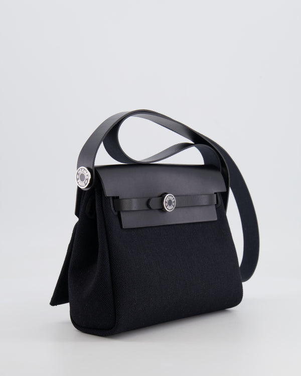 Hermes Mini Herbag 20 in Noir Toile Militaire and Vache Hunter Leather with Palladium Hardware