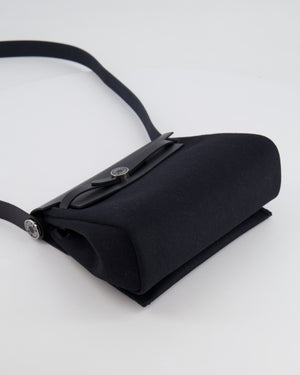 Hermes Mini Herbag 20 in Noir Toile Militaire and Vache Hunter Leather with Palladium Hardware