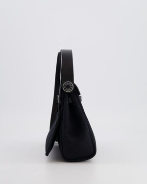 Hermes Mini Herbag 20 in Noir Toile Militaire and Vache Hunter Leather with Palladium Hardware