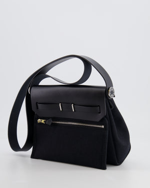Hermes Mini Herbag 20 in Noir Toile Militaire and Vache Hunter Leather with Palladium Hardware