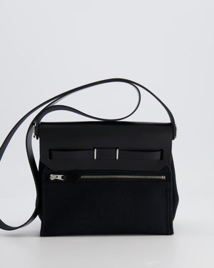 Hermes Mini Herbag 20 in Noir Toile Militaire and Vache Hunter Leather with Palladium Hardware