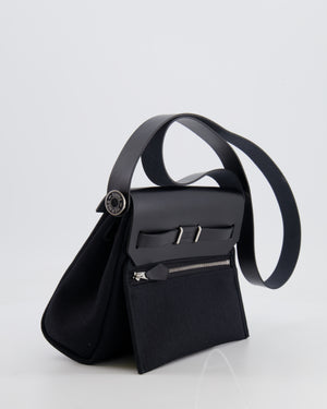 Hermes Mini Herbag 20 in Noir Toile Militaire and Vache Hunter Leather with Palladium Hardware