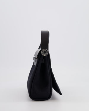 Hermes Mini Herbag 20 in Noir Toile Militaire and Vache Hunter Leather with Palladium Hardware