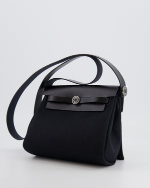 Hermes Mini Herbag 20 in Noir Toile Militaire and Vache Hunter Leather with Palladium Hardware
