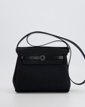 Hermes Mini Herbag 20 in Noir Toile Militaire and Vache Hunter Leather with Palladium Hardware