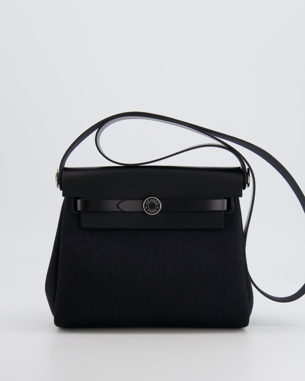 Hermes Mini Herbag 20 in Noir Toile Militaire and Vache Hunter Leather with Palladium Hardware