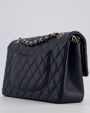Chanel Navy Classic Medium Double Flap Bag in Caviar Leather with Champagne Gold Hardware