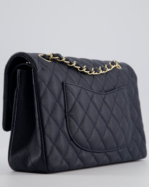 Chanel Navy Classic Medium Double Flap Bag in Caviar Leather with Champagne Gold Hardware