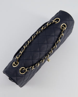 Chanel Navy Classic Medium Double Flap Bag in Caviar Leather with Champagne Gold Hardware