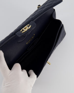 Chanel Navy Classic Medium Double Flap Bag in Caviar Leather with Champagne Gold Hardware
