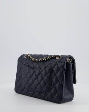 Chanel Navy Classic Medium Double Flap Bag in Caviar Leather with Champagne Gold Hardware