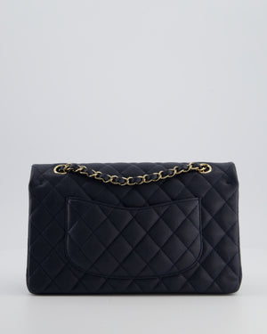 Chanel Navy Classic Medium Double Flap Bag in Caviar Leather with Champagne Gold Hardware
