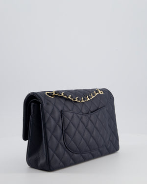 Chanel Navy Classic Medium Double Flap Bag in Caviar Leather with Champagne Gold Hardware