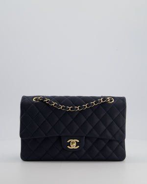 Chanel Navy Classic Medium Double Flap Bag in Caviar Leather with Champagne Gold Hardware