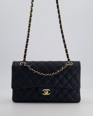 Chanel Navy Classic Medium Double Flap Bag in Caviar Leather with Champagne Gold Hardware