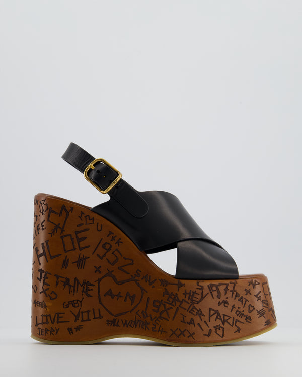 Chloé Brown Maxime 140 Leather Platform Wedge Leather Sandal Size EU 39