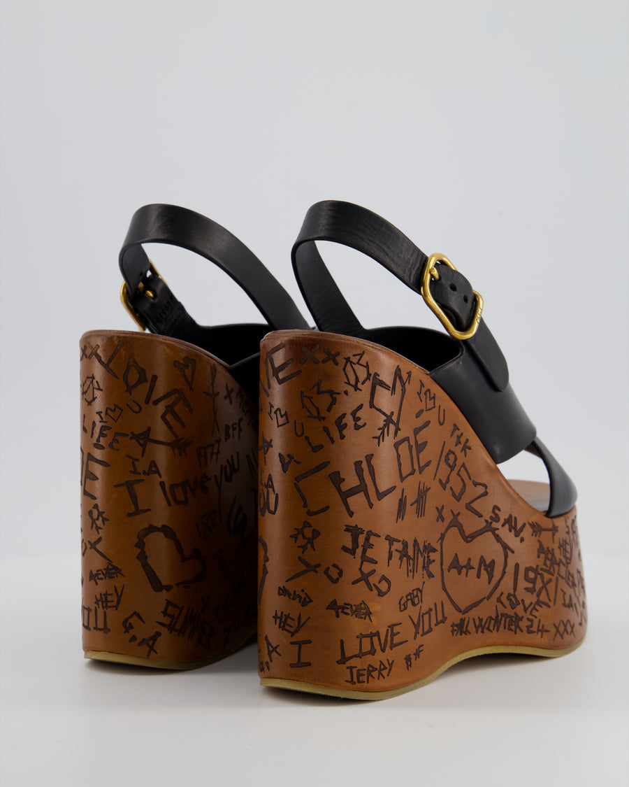 Chloé Brown Maxime 140 Leather Platform Wedge Leather Sandal Size EU 39