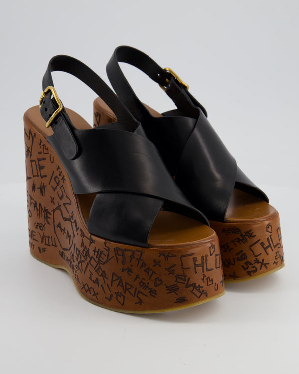Chloé Brown Maxime 140 Leather Platform Wedge Leather Sandal Size EU 39