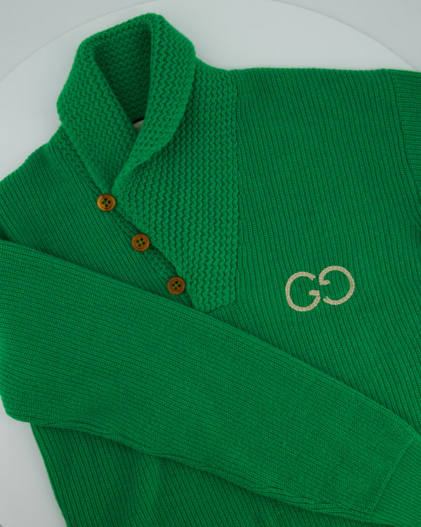 Gucci Green Cable Knit GG Button Down Jumper Size IT 42 (UK L)