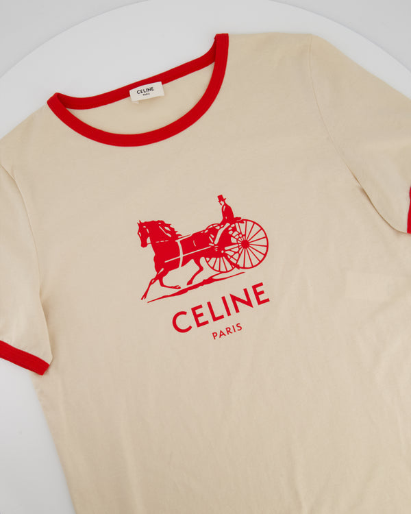 Celine Beige Triomphe Logo T-shirt Size L (UK 10/12)