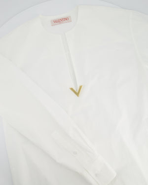 Valentino White V-Neck Logo Plaque Cotton Poplin Shirt Size IT 36 (UK 4)