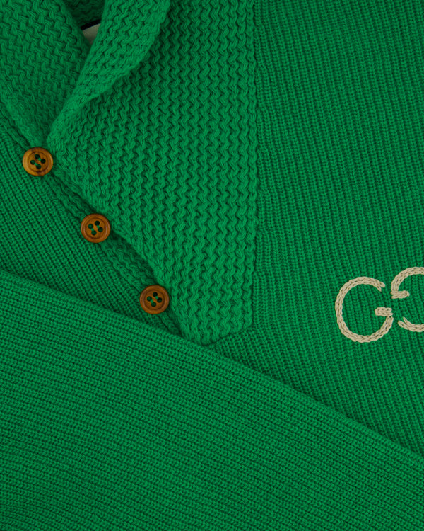 Gucci Green Cable Knit GG Button Down Jumper Size IT 42 (UK L)