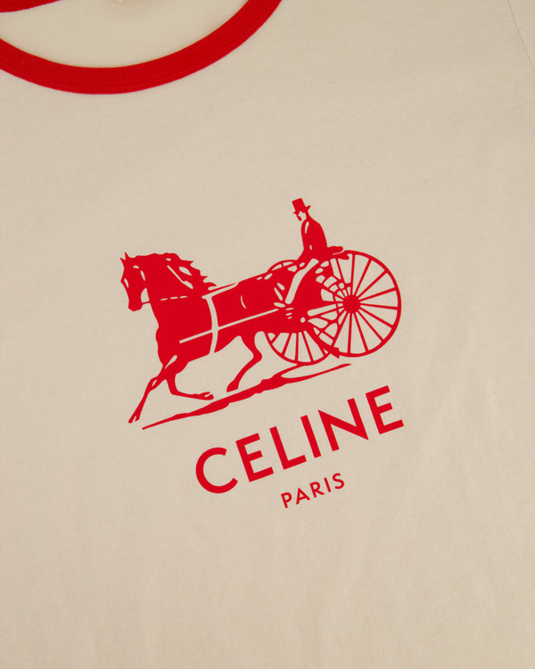 Celine Beige Triomphe Logo T-shirt Size L (UK 10/12)