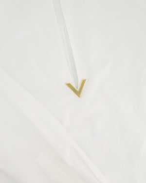 Valentino White V-Neck Logo Plaque Cotton Poplin Shirt Size IT 36 (UK 4)