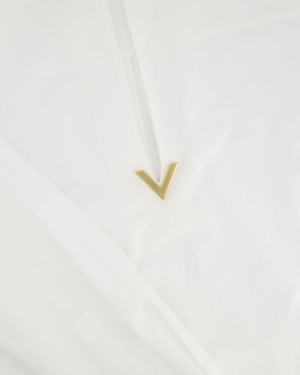 Valentino White V-Neck Logo Plaque Cotton Poplin Shirt Size IT 36 (UK 4)