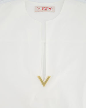 Valentino White V-Neck Logo Plaque Cotton Poplin Shirt Size IT 36 (UK 4)