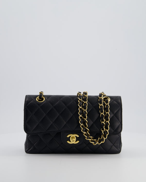Chanel Black Small Classic Double Flap Bag in Caviar Leather with Gold Hardware