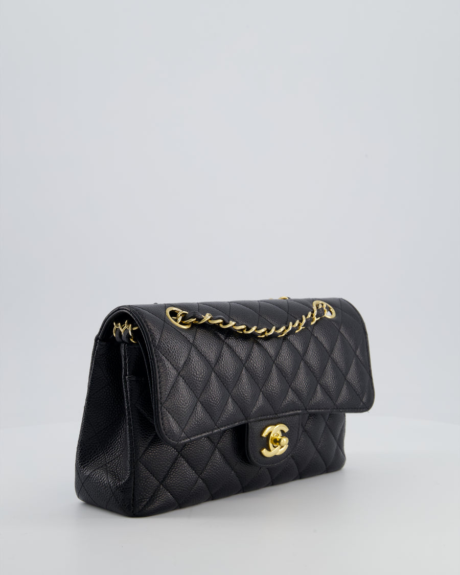 Chanel Black Small Classic Double Flap Bag in Caviar Leather with Gold Hardware