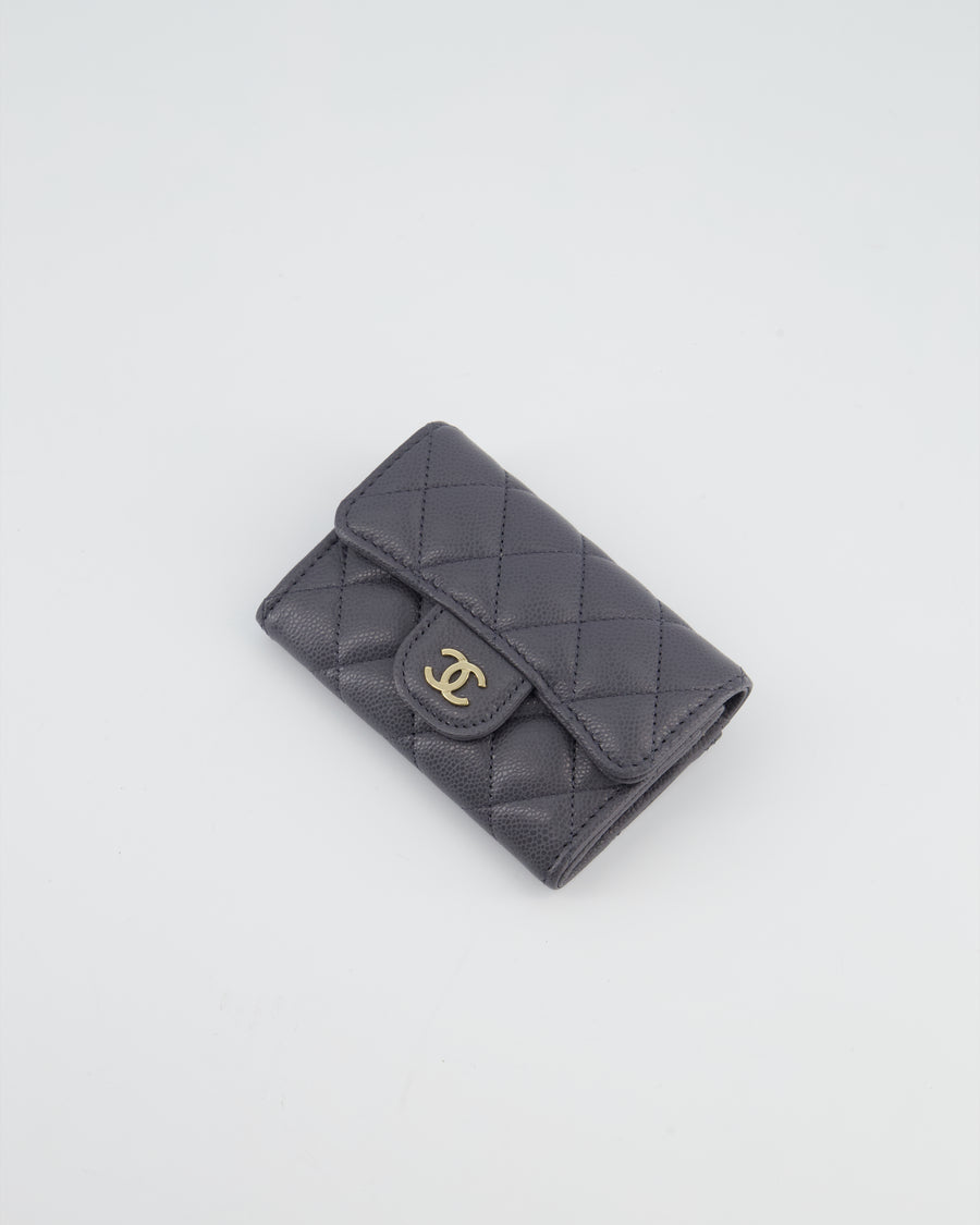 Chanel Grey Card & Coin Holder in Caviar Leather with CC Logo